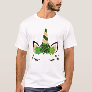 Clover Leaf Unicorn Head St Patrick Day Graphic Fu T-Shirt