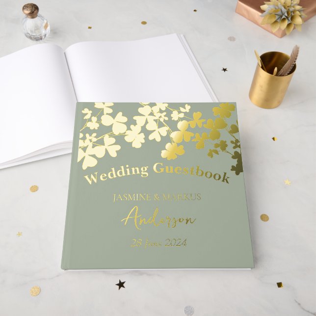 Clover Leaves Bouquet Wedding  Guest Book (Front Open)
