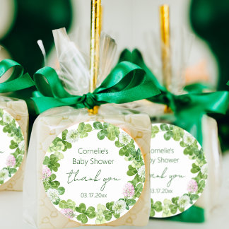 Clover Leaves Greenery Thank You Classic Round Sticker