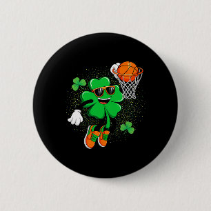 Clover Leprechaun Sketll Dunk St Patricks Day Men  Button