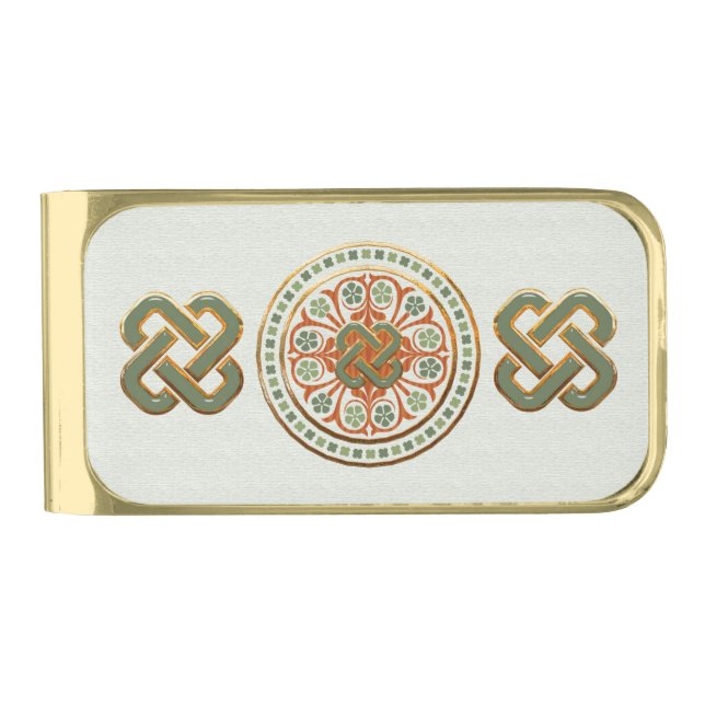 Clover Mandala Gold Finish Money Clip (Front)