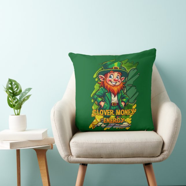 Clover Money Energy – Lucky Leprechaun - almofada Throw Pillow (Chair)