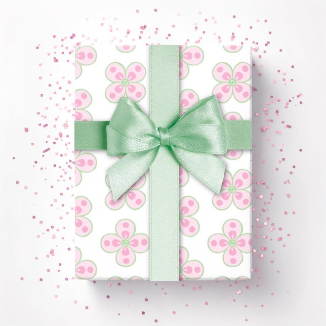 Clover Moroccan Quatrefoil in Pink and Green Wrapping Paper (Creator Uploaded)