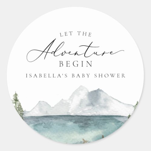 CLOVER Mountain Lake Adventure Baby Shower Classic Round Sticker