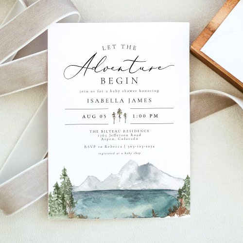 CLOVER Mountain Lake Boho Adventure Baby Shower Invitation