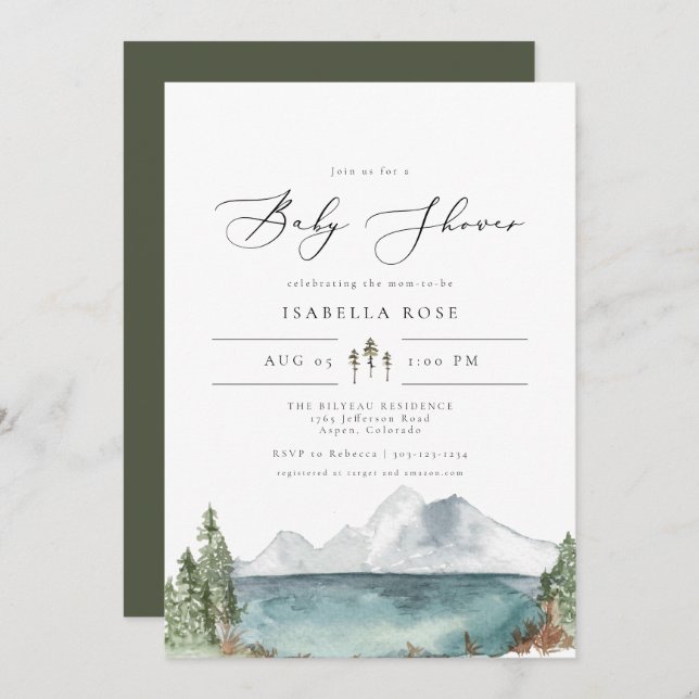 CLOVER- Mountain Lake Boho Rustic Baby Shower Invitation (Front/Back)