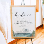CLOVER Mountain Lake Pine Bridal Shower Welcome Poster<br><div class="desc">This bridal shower welcome sign features a watercolor mountain lake scene with pine trees and an elegant script font. Easily change *most* wording to match your event needs.</div>