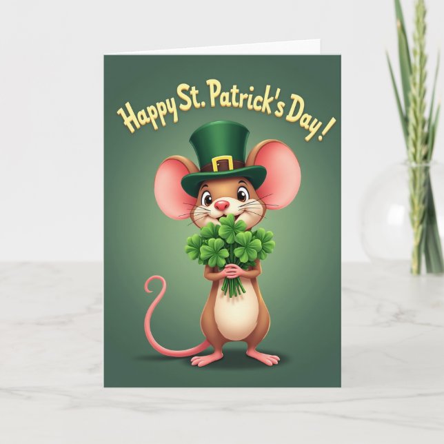 Clover Mouse Happy St Patricks Card (Front)