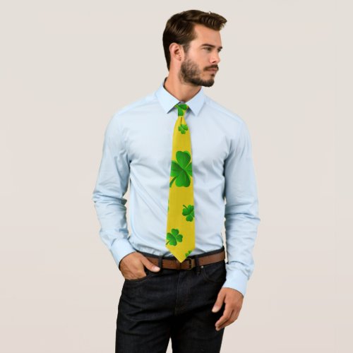 Clover on Gold Irish St Patricks Day Neck Tie