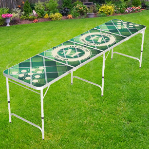 Clover Plaid Family Monogram & Name Beer Pong Table