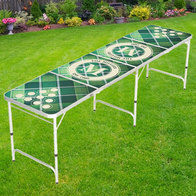 Clover Plaid Family Monogram & Name Beer Pong Table (Creator Uploaded)