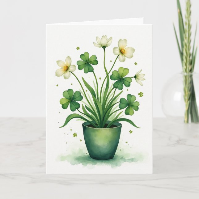 Clover Plant Watercolor Card (Front)