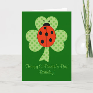 Clover Polka dots Ladybug St Patricks Day Birthday Card