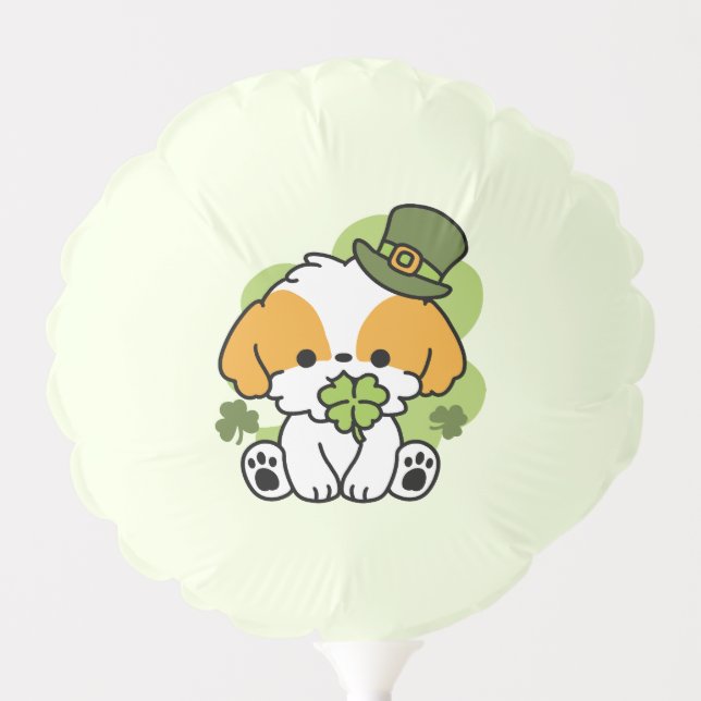 Clover Pup Love – St. Patrick's Day Dog Design Balloon (Front)