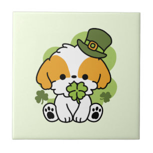 Clover Pup Love – St. Patrick's Day Dog Design Ceramic Tile