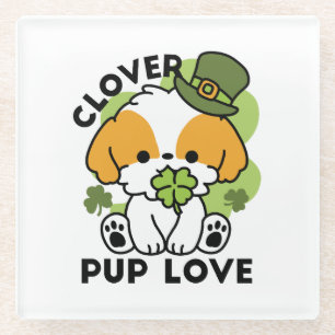Clover Pup Love – St. Patrick's Day Dog Design Glass Coaster
