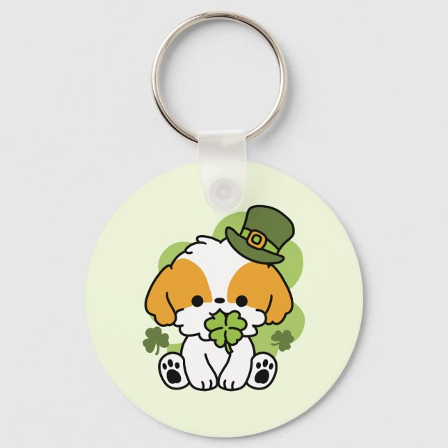 Clover Pup Love – St. Patrick's Day Dog Design Keychain (Front)