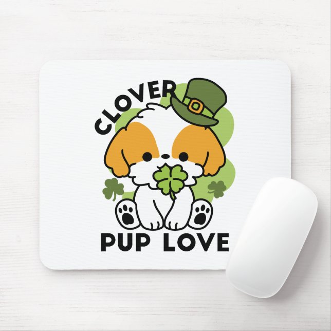 Clover Pup Love – St. Patrick's Day Dog Design Mouse Pad (With Mouse)