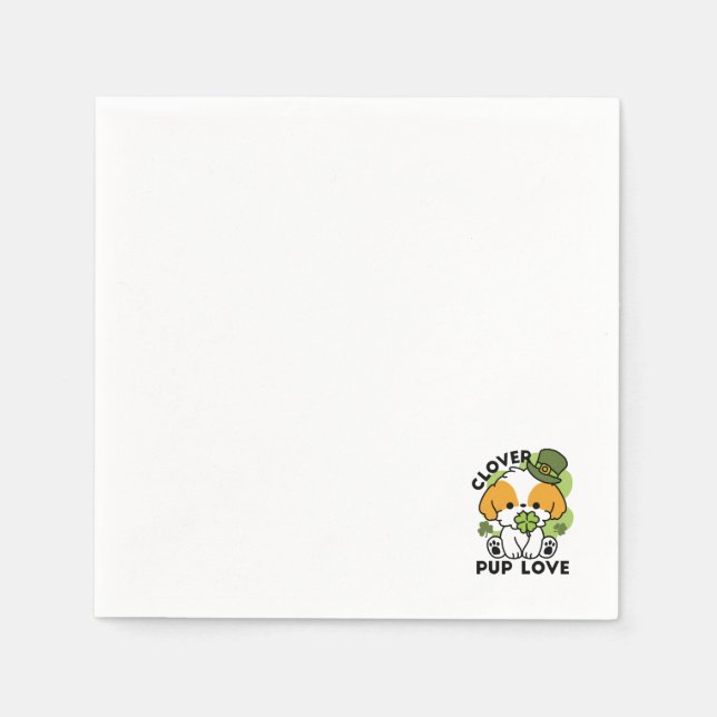 Clover Pup Love – St. Patrick's Day Dog Design Napkins (Front)