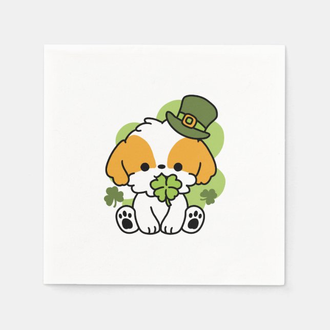 Clover Pup Love – St. Patrick's Day Dog Design Napkins (Front)