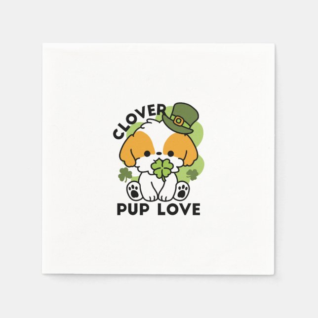Clover Pup Love – St. Patrick's Day Dog Design Napkins (Front)