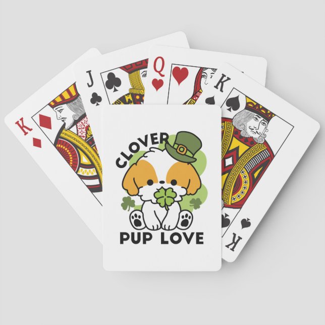 Clover Pup Love – St. Patrick's Day Dog Design Poker Cards (Back)