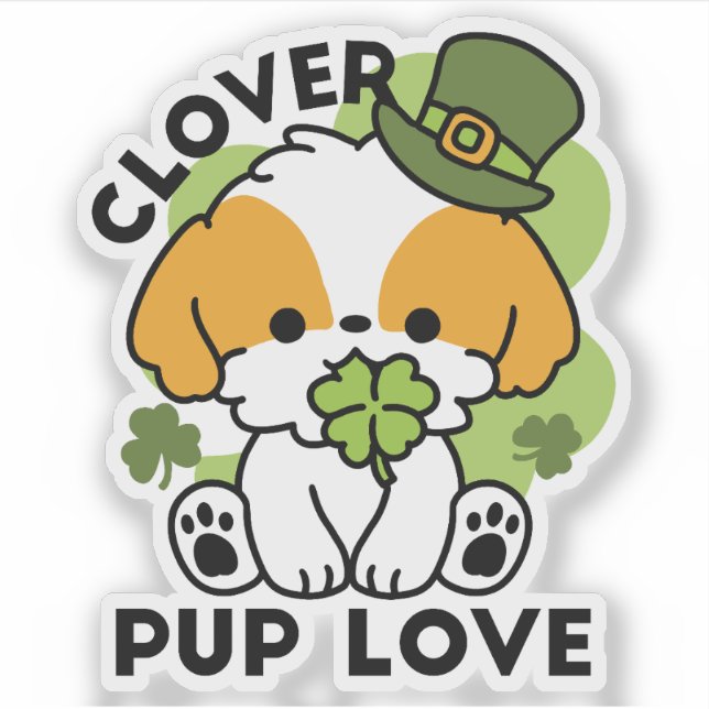 Clover Pup Love – St. Patrick's Day Dog Design Sticker (Front)