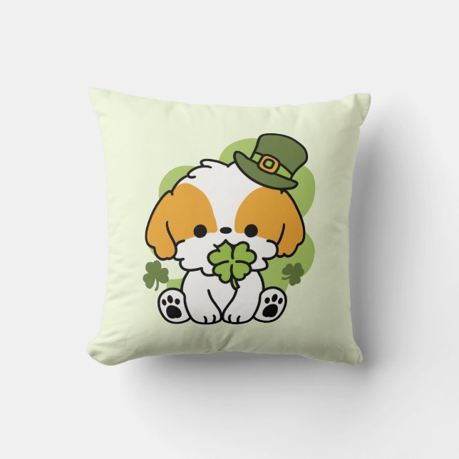 Clover Pup Love – St. Patrick's Day Dog Design Throw Pillow (Front)