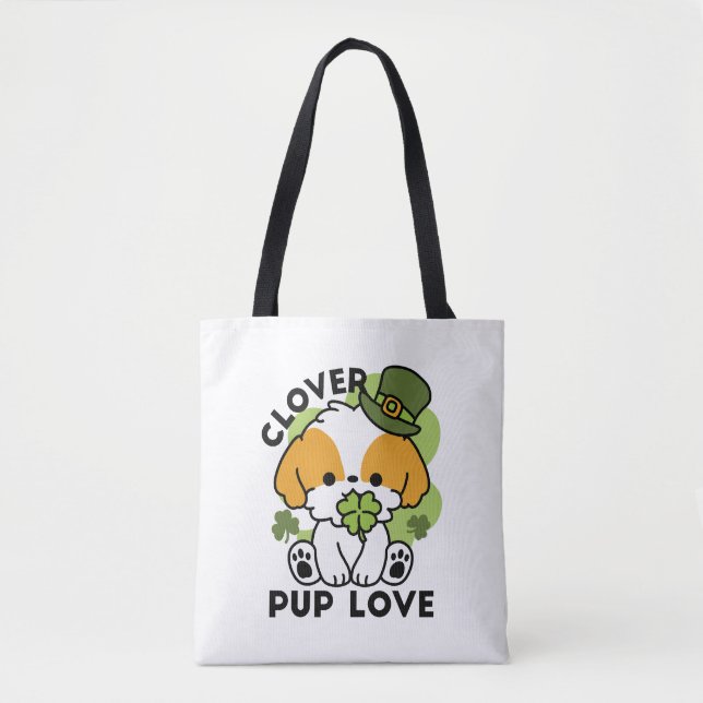 Clover Pup Love – St. Patrick's Day Dog Design Tote Bag (Front)