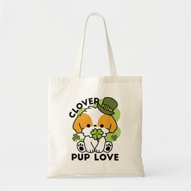 Clover Pup Love – St. Patrick's Day Dog Design Tote Bag (Front)