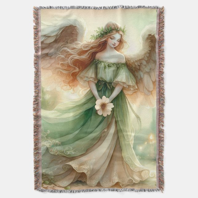 Clover Serenity Angel Throw Blanket (Front Vertical)