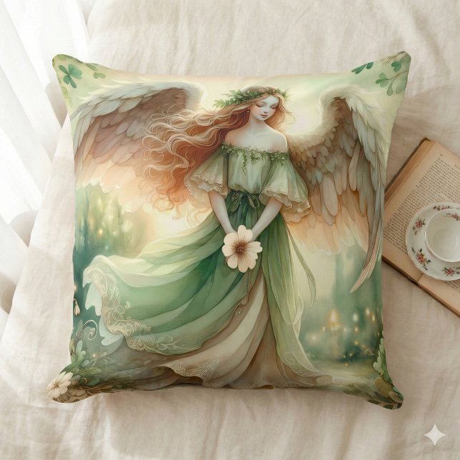 Clover Serenity Angel Throw Pillow (Clover Serenity Angel Throw Pillow Mockup A)