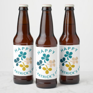 Clover Shamrock Drawing Happy St. Patrick`s day Beer Bottle Label