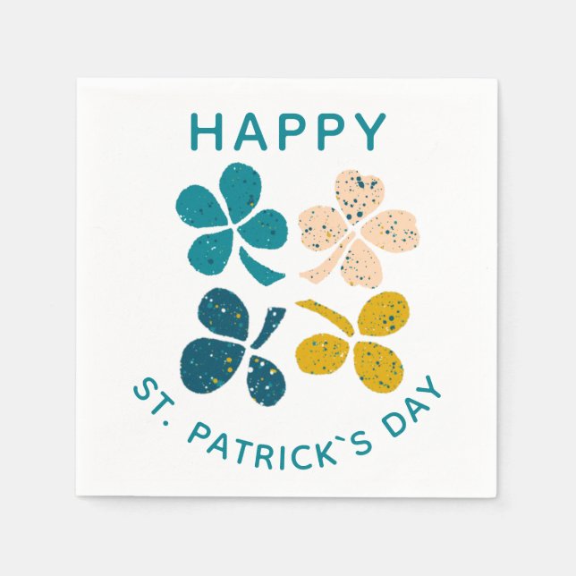 Clover Shamrock Drawing Happy St. Patrick`s day Napkins (Front)