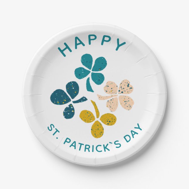Clover Shamrock Drawing Happy St. Patrick`s day Paper Plates (Front)