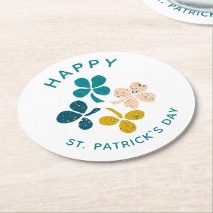 Clover Shamrock Drawing Happy St. Patrick`s day Round Paper Coaster