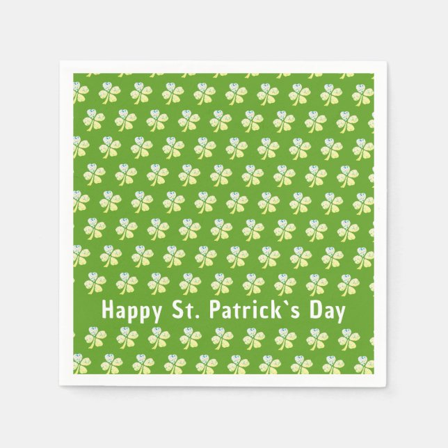 Clover Shamrock Green Pattern Patrick`s Day Party Napkins (Front)