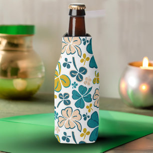 Clover Shamrock Green Pattern St. Patrick`s Day Bottle Cooler