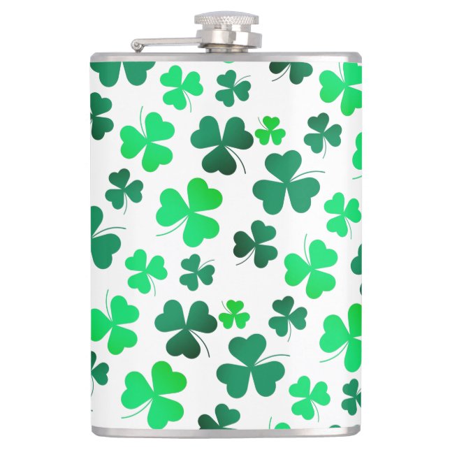 Clover Shamrock Irish Green Spring St Patricks Day Flask (Front)