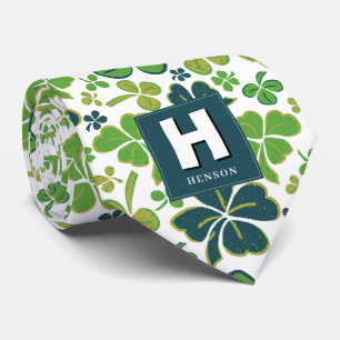 Clover Shamrock Monogrammed St. Patrick`s Day Neck Tie