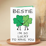 Clover St Patrick's Day Funny Friend Birthday Thank You Card<br><div class="desc">Looking for a unique way to express your love and humor to your best friend? Our funny four leaf clover greeting card is the perfect choice for your bestie on his or her birthday or St. Patrick's Day! Customize it by adding your own personal message. Design features two green four...</div>