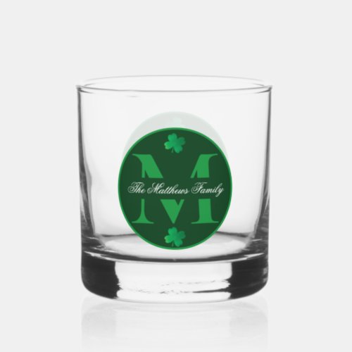 Clover St Patricks Day Holiday Monogram Family Whiskey Glass