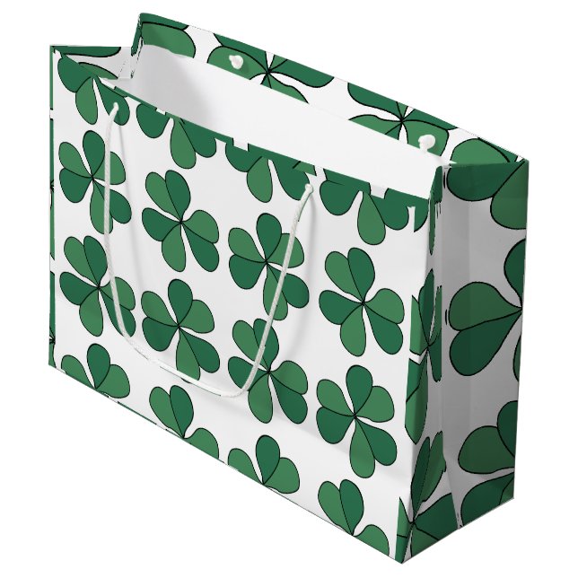 Clover Three Leaf Clover Lucky Green Pattern Large Gift Bag (Front Angled)