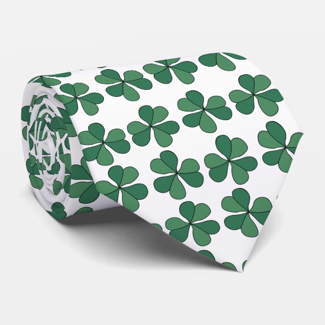 Clover Three Leaf Clover Lucky Green Pattern Neck Tie (Rolled)
