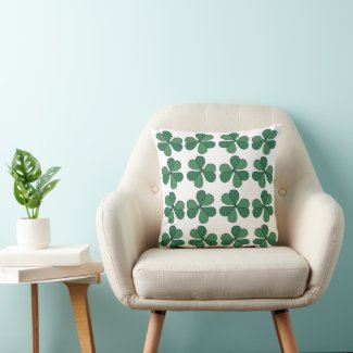Clover Three Leaf Clover Lucky Green Pattern Throw Pillow