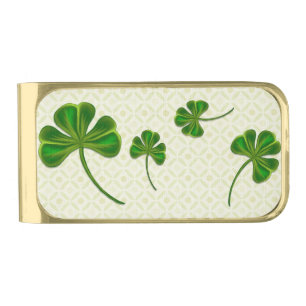 Clover Trail Whimsical Folk Art LUCKY CLOVER Gold Finish Money Clip