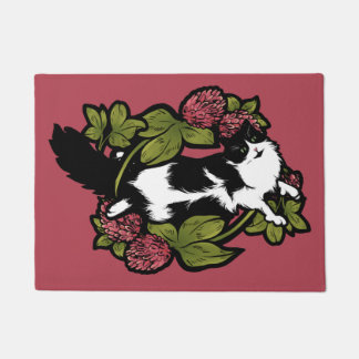 Clover Tuxedo Cat Floral Cats Doormat