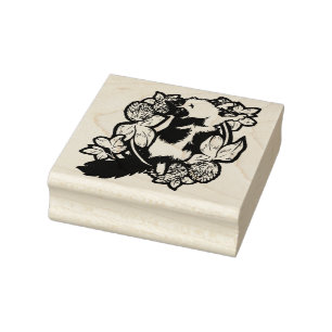 Clover Tuxedo Cat Floral Cats Rubber Stamp