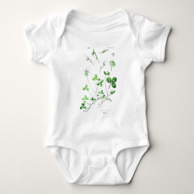 Clover Vintage Botanical Print Baby Bodysuit (Front)
