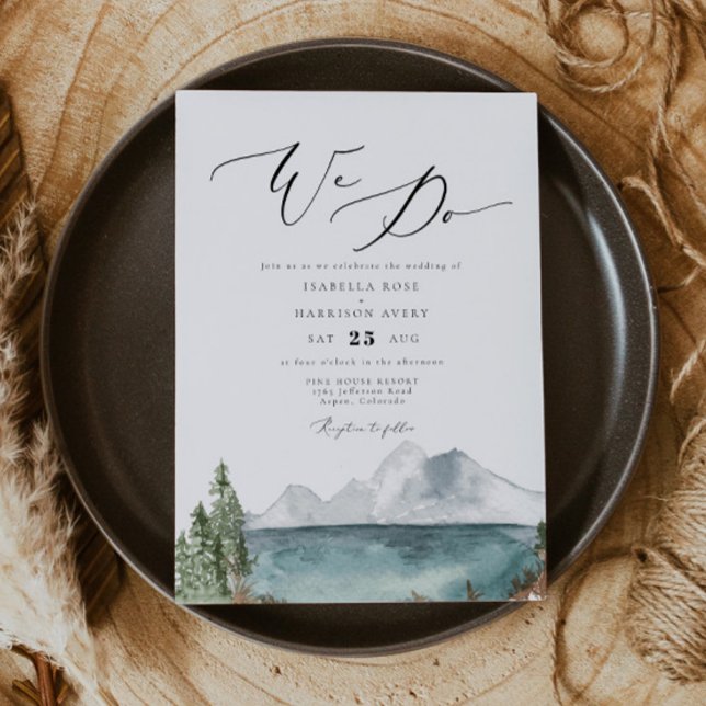 Clover - Watercolor Boho Mountain Lake Wedding Invitation (Creator Uploaded)